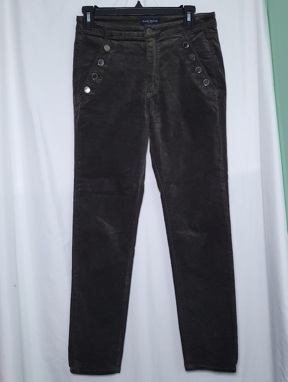 RAMY BROOK Women's Helena Velveteen Skinny Leg Pants In Clover Size 27
